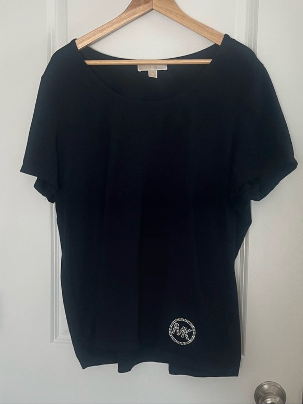 MICHAEL Michael Kors Black Short Sleeve Tee with Crystal MK Emblem